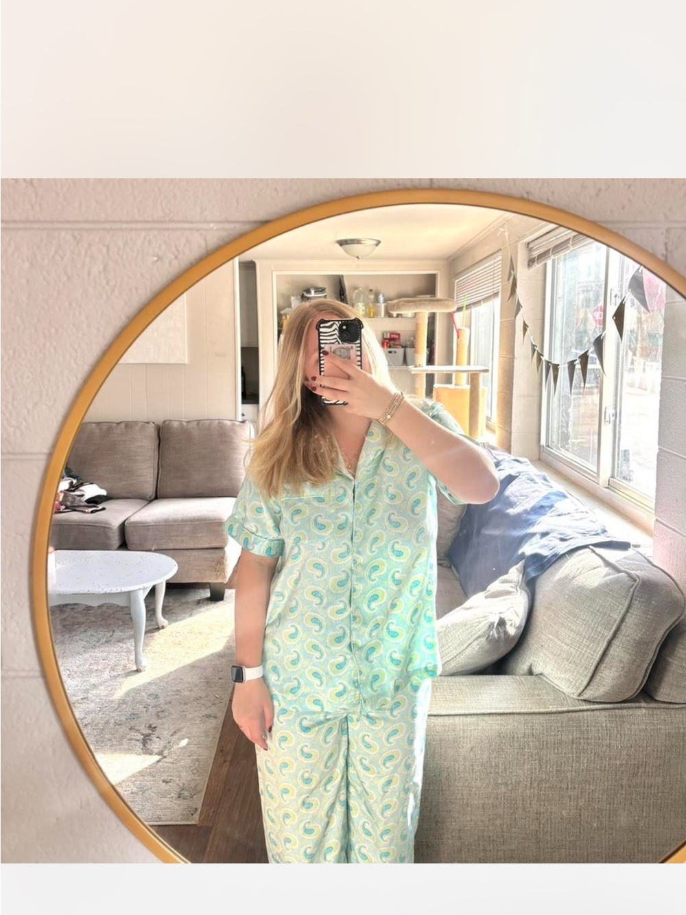 Cabernet Light Blue & Mint Paisley Button-Down Pajama Set